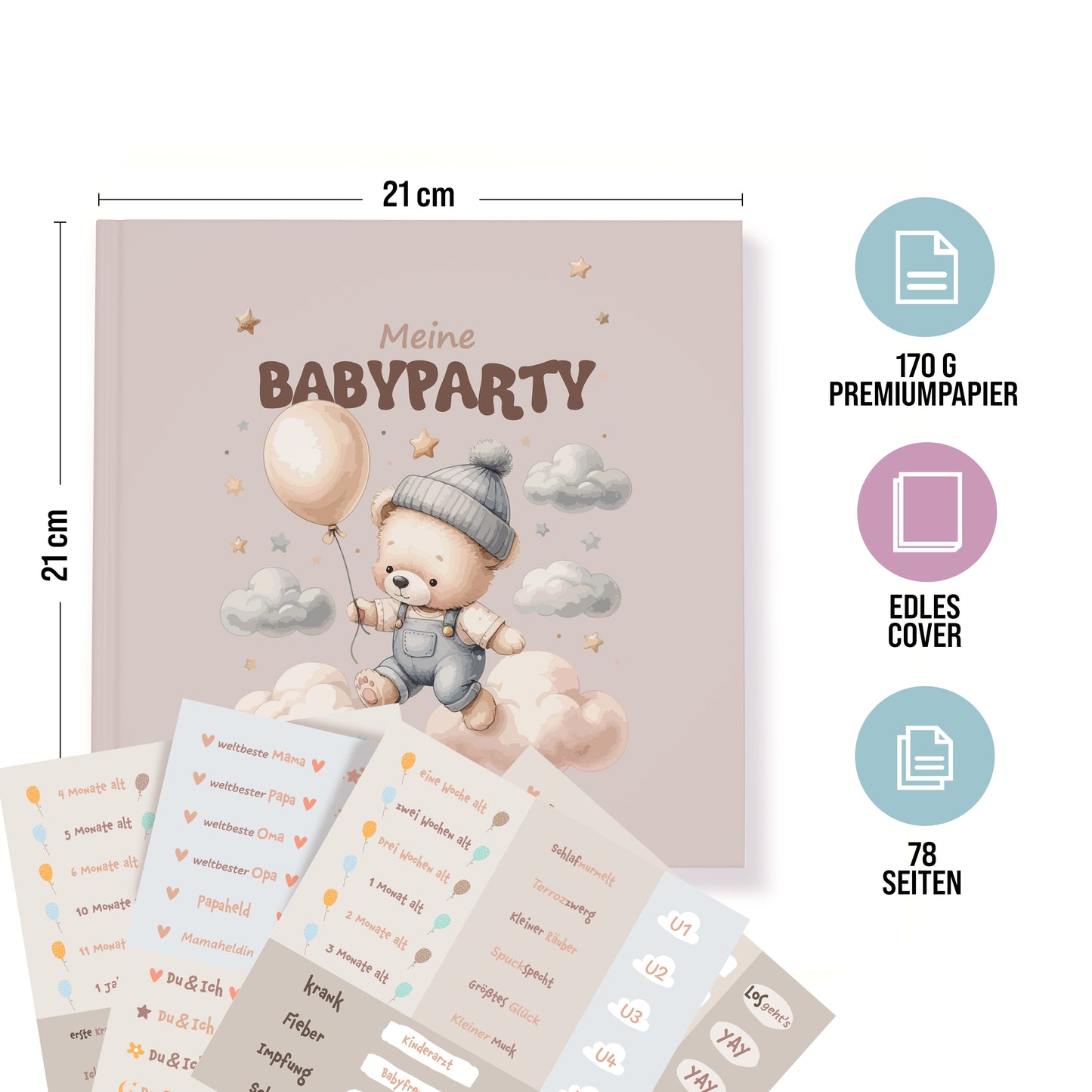 colortouch Gästebuch Babyparty, 78 Seiten Baby Fotoalbum zum Selbstgestalten, Baby Shower & Gender Reveal Deko, Baby Geschenk mit Kreative Fragen zur Geburt für Mädchen und Junge