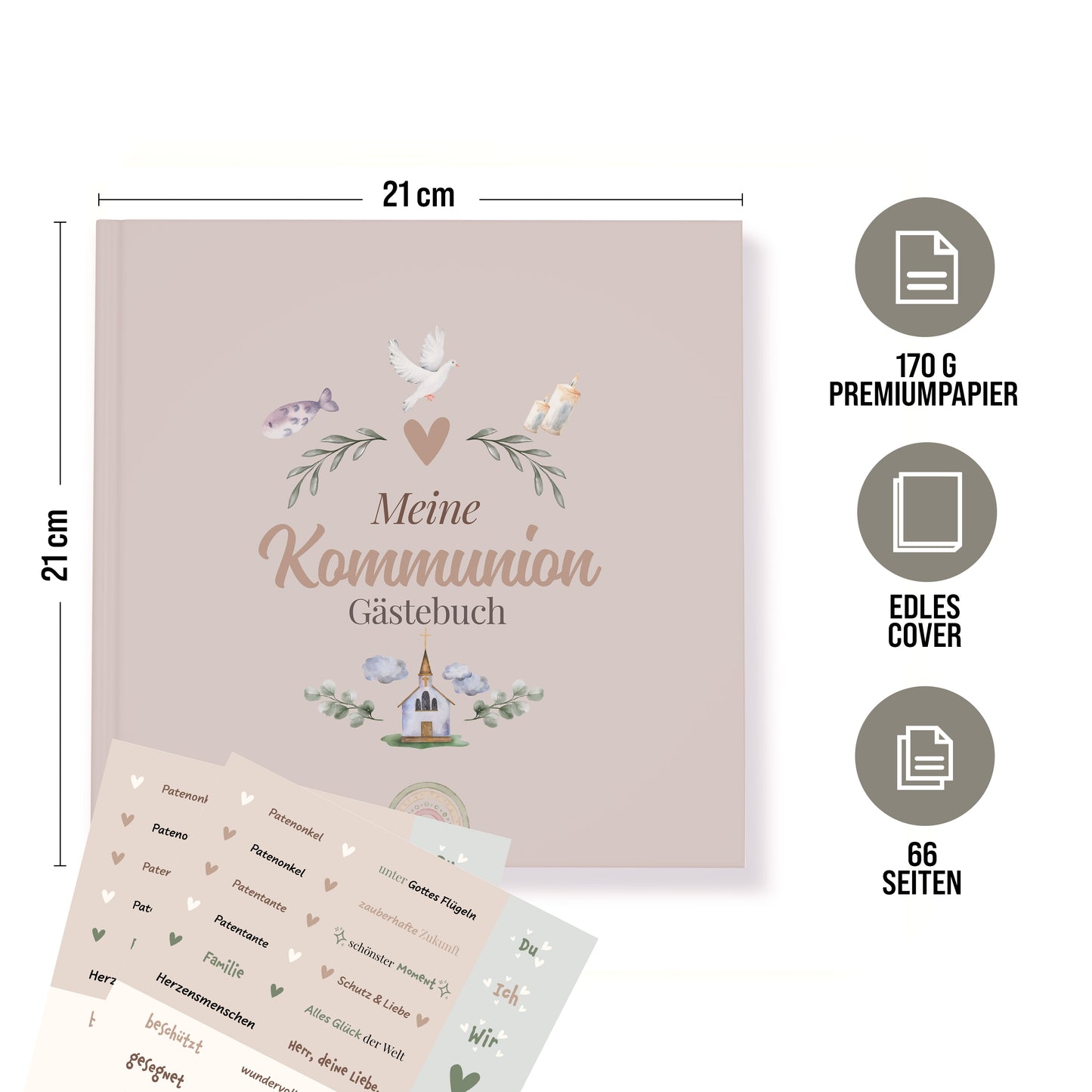 colortouch Gästebuch Kommunion mit Sticker, Kommunionsbuch zum Ausfüllen, 70 Seiten zum Selbstgestalten, Kommunionsgeschenk & Erinnerungsalbum für die Kommunionfeier, Hochwertiger Hardcover