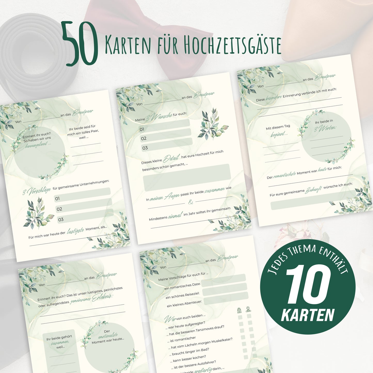 colortouch 50 Gästekarten Hochzeit zum ausfüllen, Wunderschöne Gästebuchkarten als Alternative zum Gästebuch für die Hochzeitkarten, Hochzeitsgeschenk/Hochzeitsspiel, individuelle Gästebuch-Karten