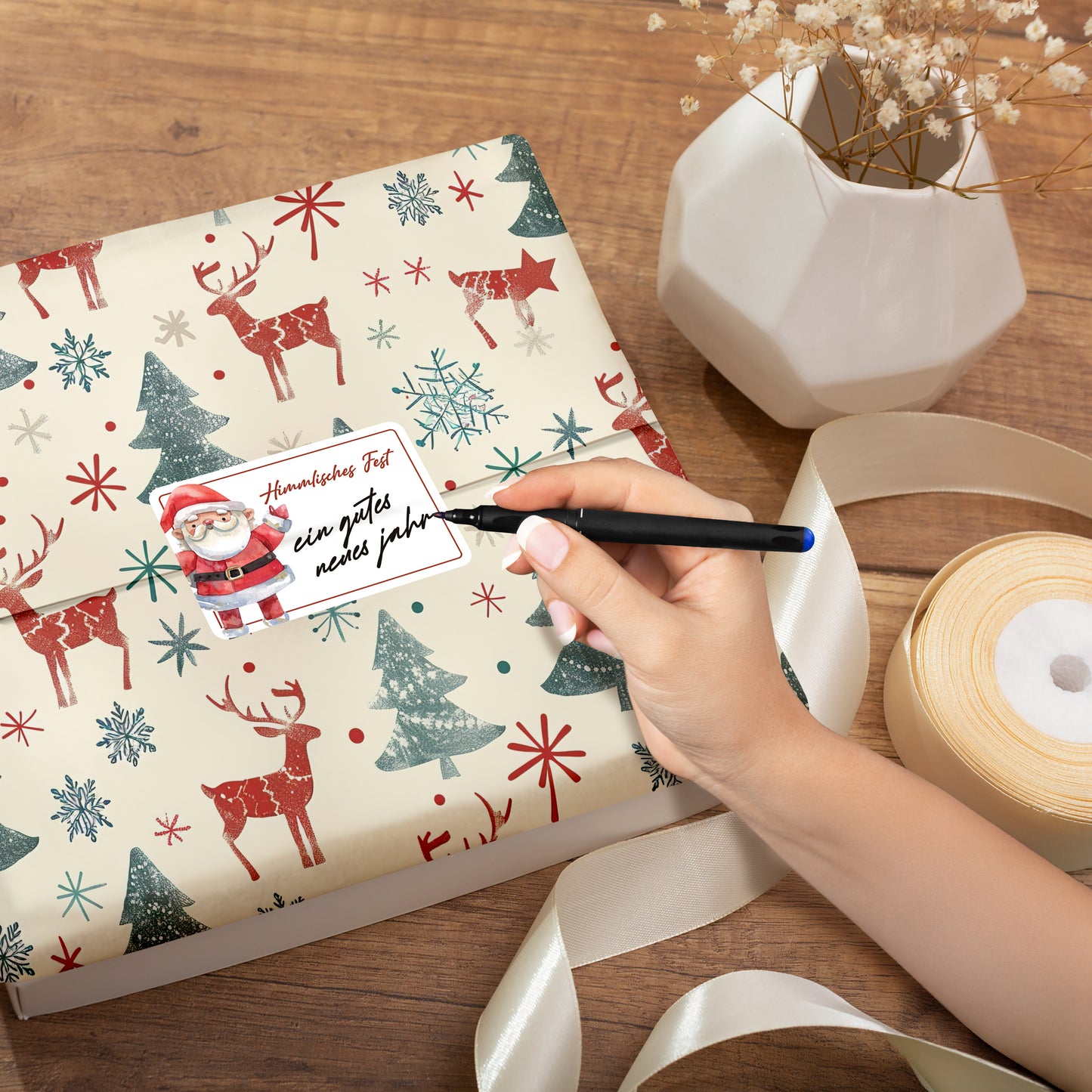 colortouch Aufkleber zum Beschriften Weihnachten, 250 St Beschriftbar Weihnachten Sticker, 37*55 mm Rechteckig Rolle Weihnachtsetiketten, Weihnachtsaufkleber für Weihnachtsdeko, Geschenktüten, Schnee
