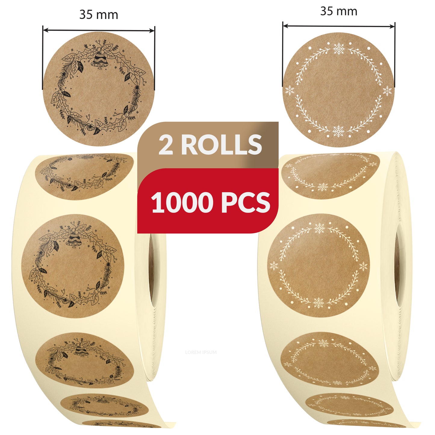 Weihnachten Aufkleber zum Beschriften - 1000 St Kraftpapier Optik - 35 mm Rolle