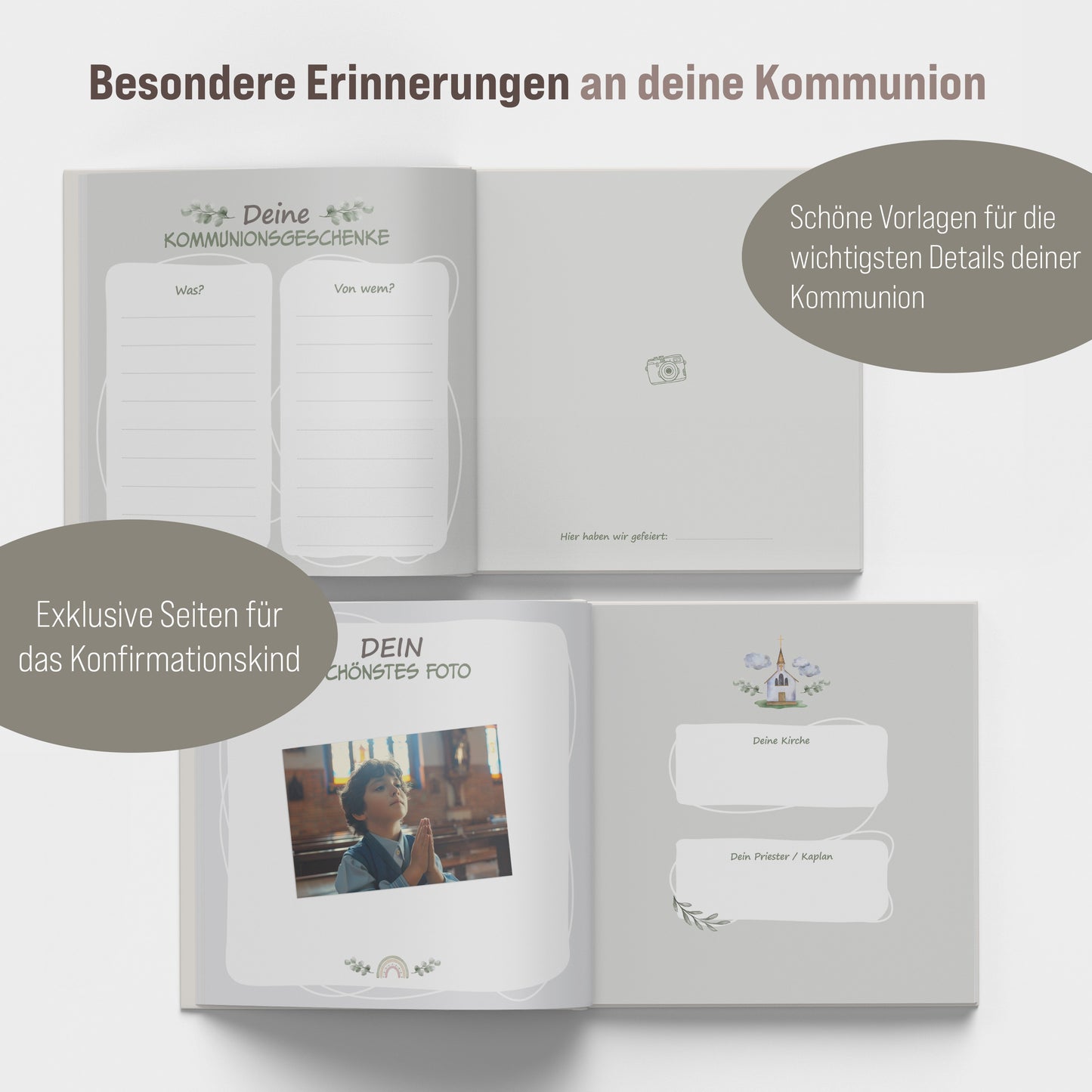 colortouch Gästebuch Kommunion mit Sticker, Kommunionsbuch zum Ausfüllen, 70 Seiten zum Selbstgestalten, Kommunionsgeschenk & Erinnerungsalbum für die Kommunionfeier, Hochwertiger Hardcover