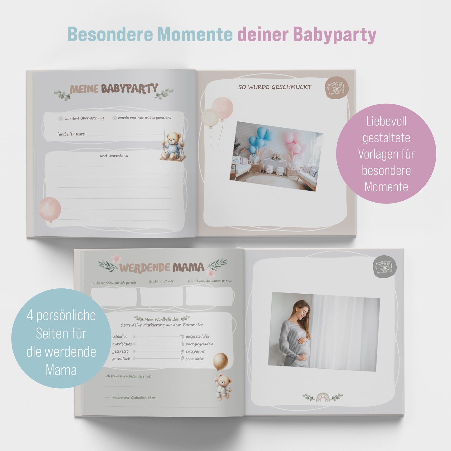 colortouch Gästebuch Babyparty, 78 Seiten Baby Fotoalbum zum Selbstgestalten, Baby Shower & Gender Reveal Deko, Baby Geschenk mit Kreative Fragen zur Geburt für Mädchen und Junge