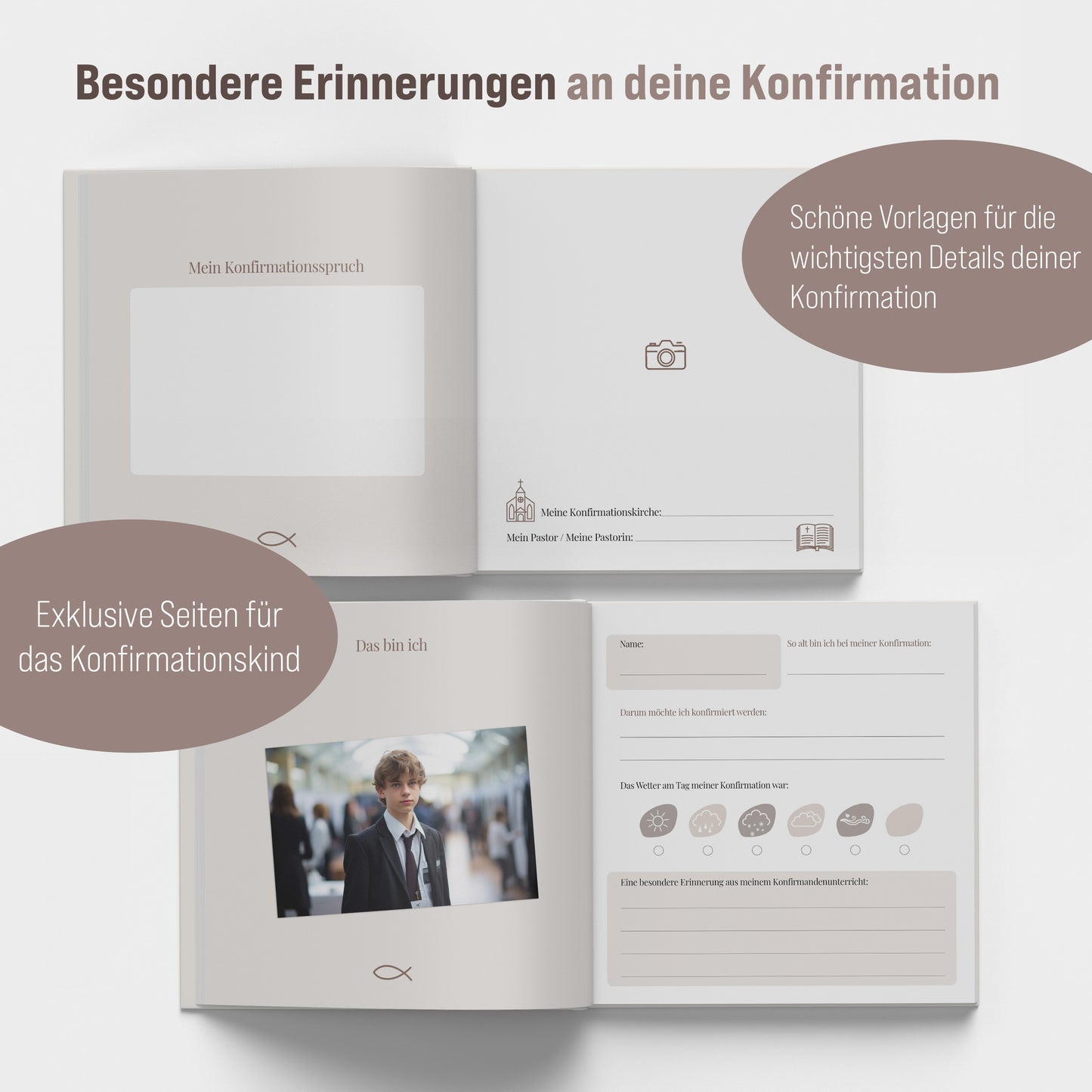 colortouch Gästebuch Konfirmation mit Aufkleber für Mädchen Junge, Erinnnerungsbuch Geschenk zur Konfirmation, 60 Kreative Seiten zum Selbstgestalten, Hardcover mit Goldfolienprägung, Boho Style