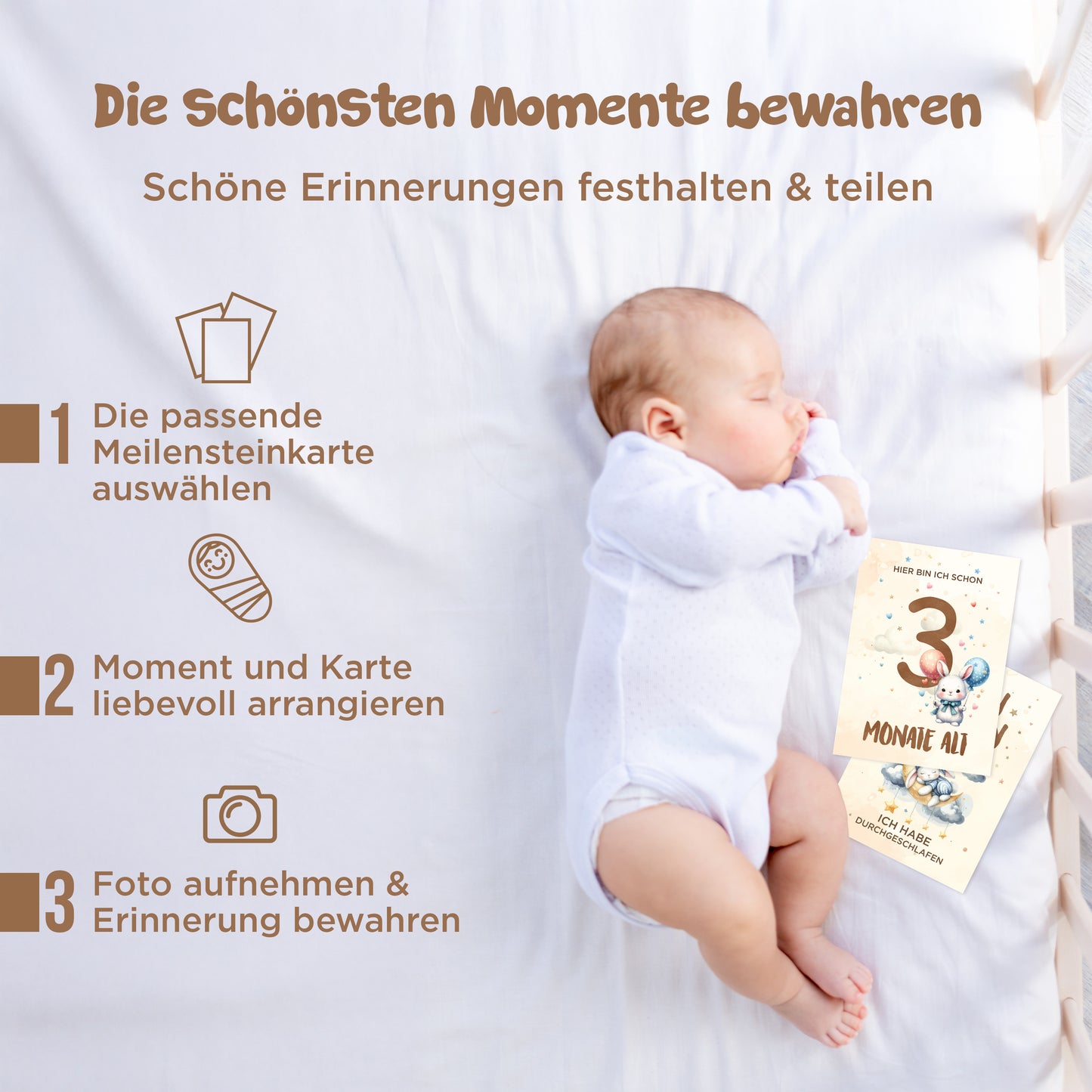 colortouch Meilensteinkarte Baby 48 Monatskarten für Jungen & Mädchen mit beschreibaren Rückseiten, Geschenk zur Geburt & Babyparty, Boho Meilensteine Erinnerungen festhalten, Von Pädagogen gestaltet