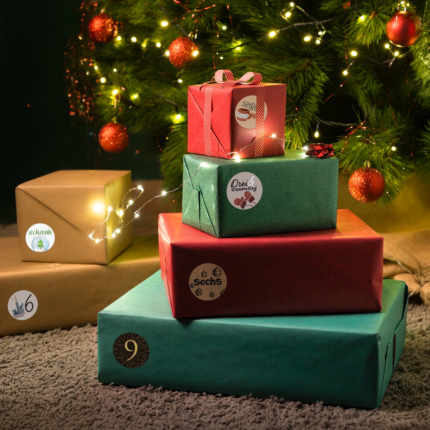 colortouch Adventskalender Aufkleber (Zahlen 1-24) Adventskalenderzahlen Etiketten Selbstklebend, Sticker für Kalender zum selber basteln für Weihnachten, Rund Zahlenaufkleber Nummern für Papiertüten