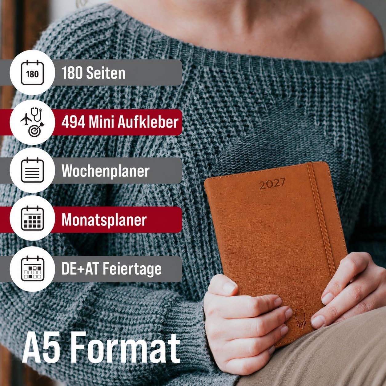colortouch Terminplaner 2027, Kalender A5, Wochenplaner mit Softcover, Terminkalender Ringbuch, 30 Minuten-Intervalle Planer mit 2 Blatt Aukfleber auf Deutsch, Buchkalender 14 Monate (Nov 26-Dez 27)
