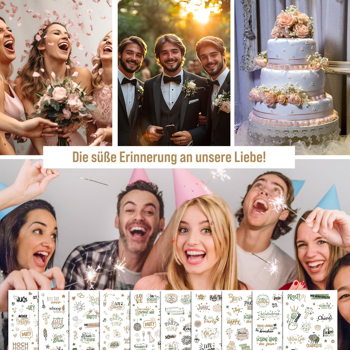 colortouch Sticker JGA (294 Motive), 10 Blatt Aufkleber für Junggesellinnenabschied Gästebuch, Party Hochzeitsdekoration Fotoalbum Scrapbooking Erinnerungsbuch Brautgeschenk zur Hochzeit