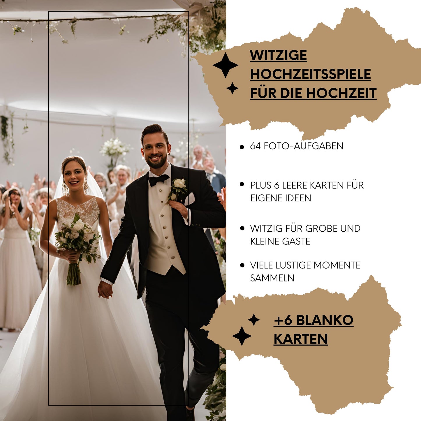 Hochzeitsspiel mit 70 Fotoaufgaben, 50 Hochzeitsquiz, 52 Postkarten mit Fragen, Kraft-Optik