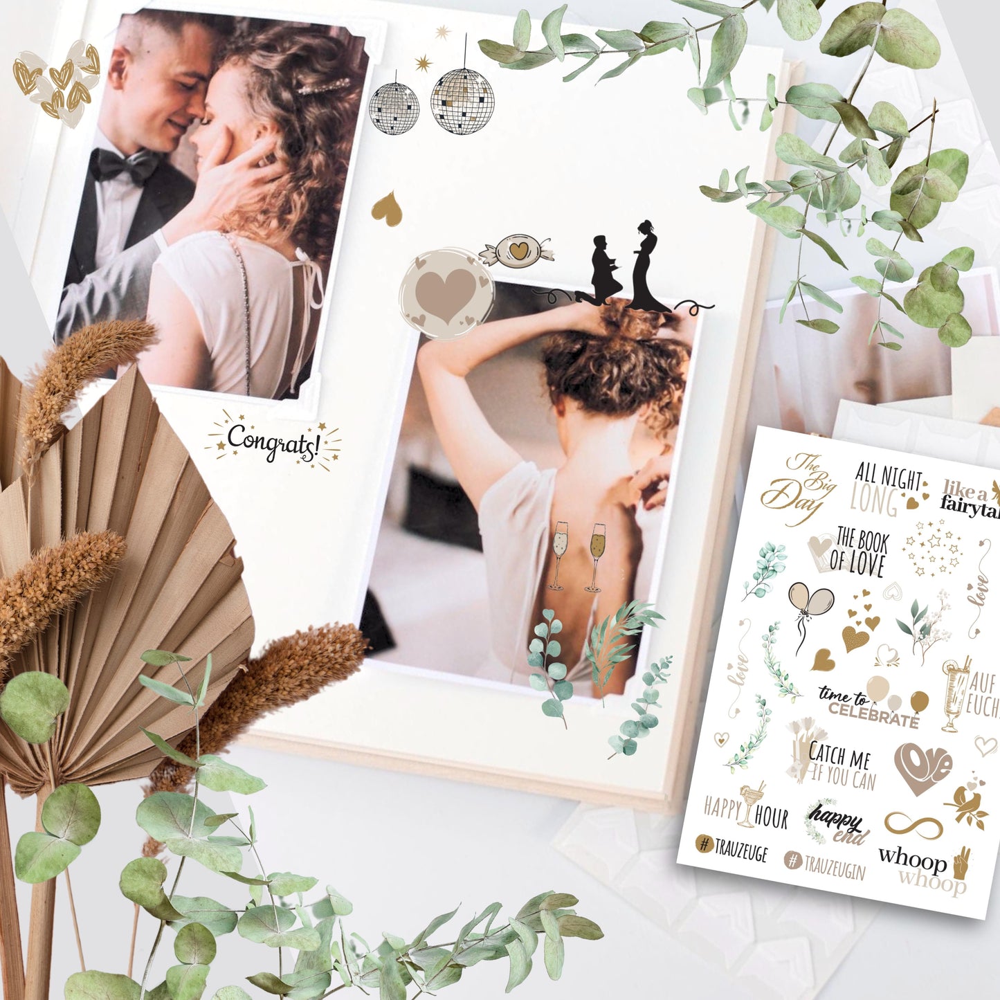 colortouch Gästebuch Hochzeit 100 Blanko Seiten mit Sticker Hochzeit, Hochwertiges Hochzeitsgästebuch, Aufkleber für Fotoalbum, Premium Papier Hochzeitsbuch, 10 Blatt Hochzeitsaufkleber