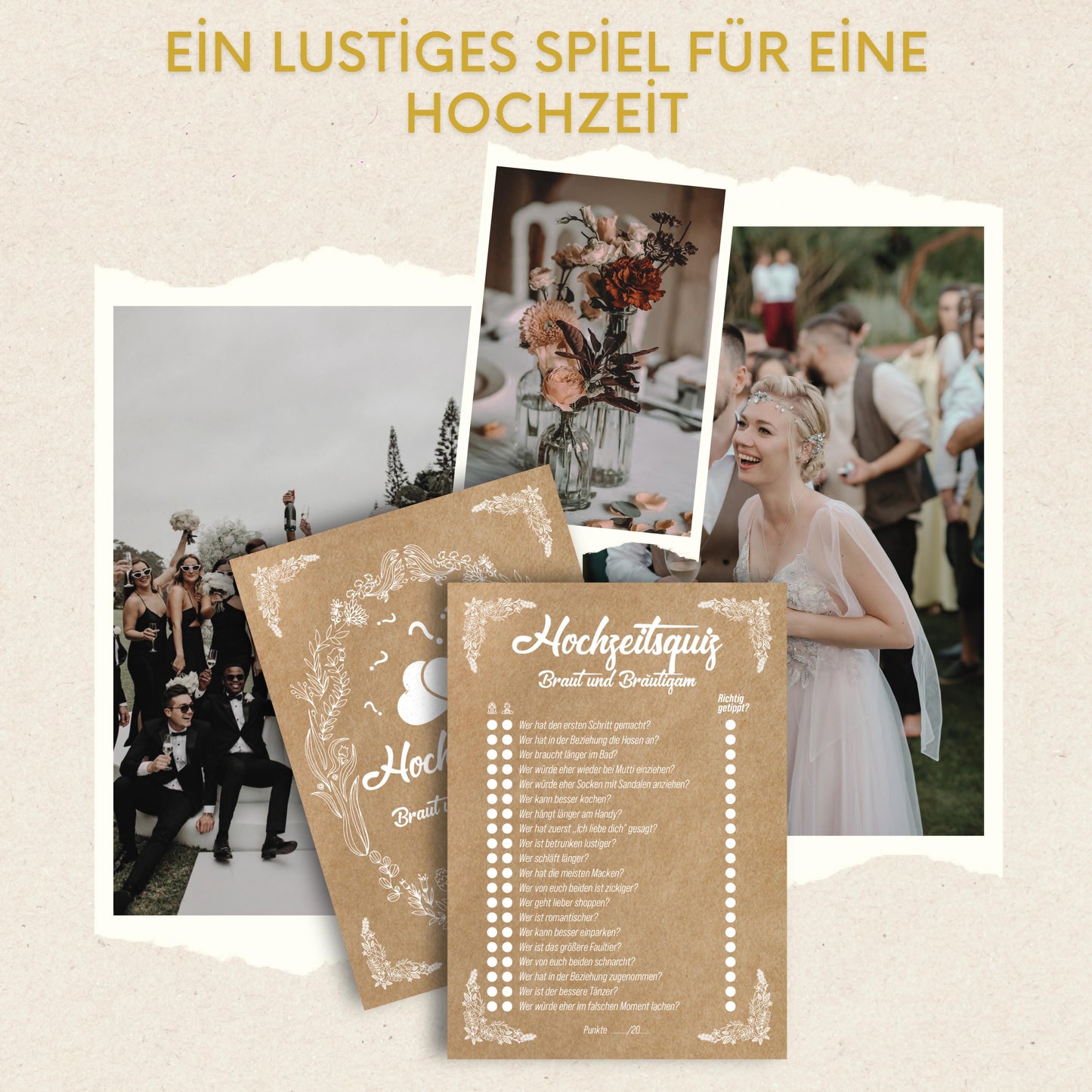 50 Karte Hochzeitsquiz, Kraft-Optik Hochzeitsspiel für Gäste zum Kennenlernen