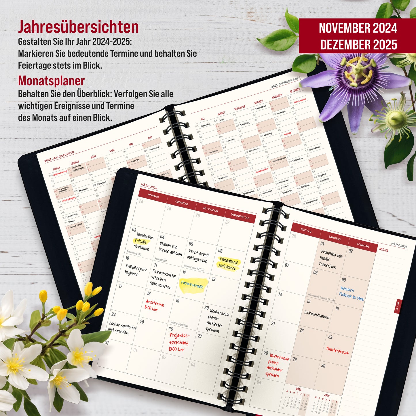 colortouch calendar 2025 with 1500+ stickers for appointment calendar, sticker set for A5 monthly planner, appointment planner ring binder with sticker album, 14 month weekly planner in German (Nov 24-Dec 25)