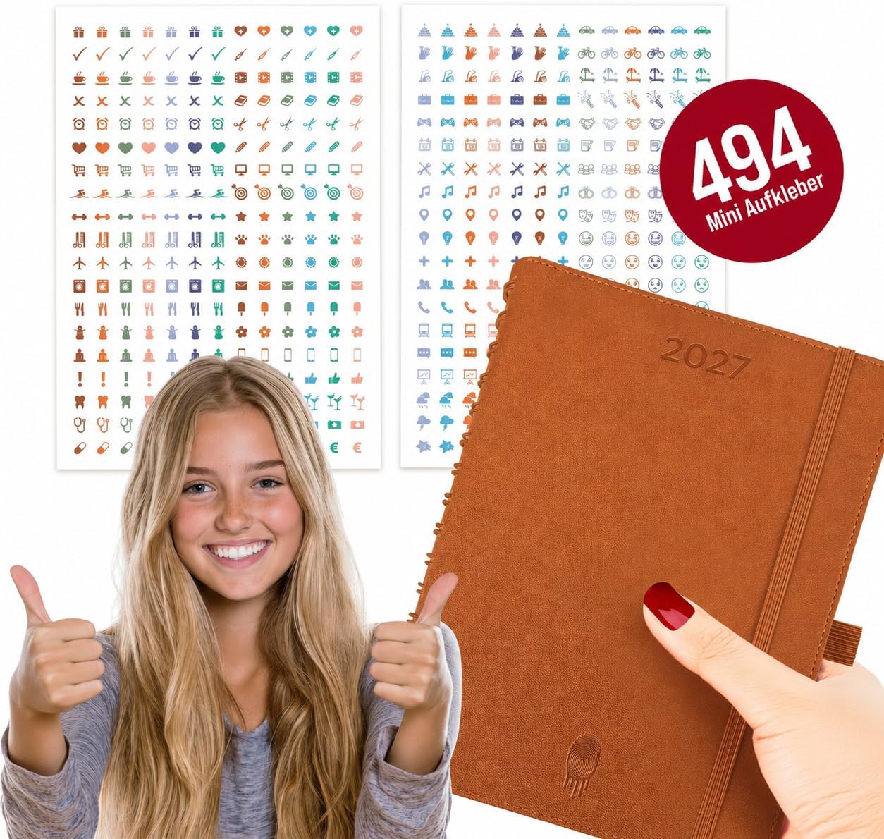 colortouch Terminplaner 2027, Kalender A5, Wochenplaner mit Softcover, Terminkalender Ringbuch, 30 Minuten-Intervalle Planer mit 2 Blatt Aukfleber auf Deutsch, Buchkalender 14 Monate (Nov 26-Dez 27)