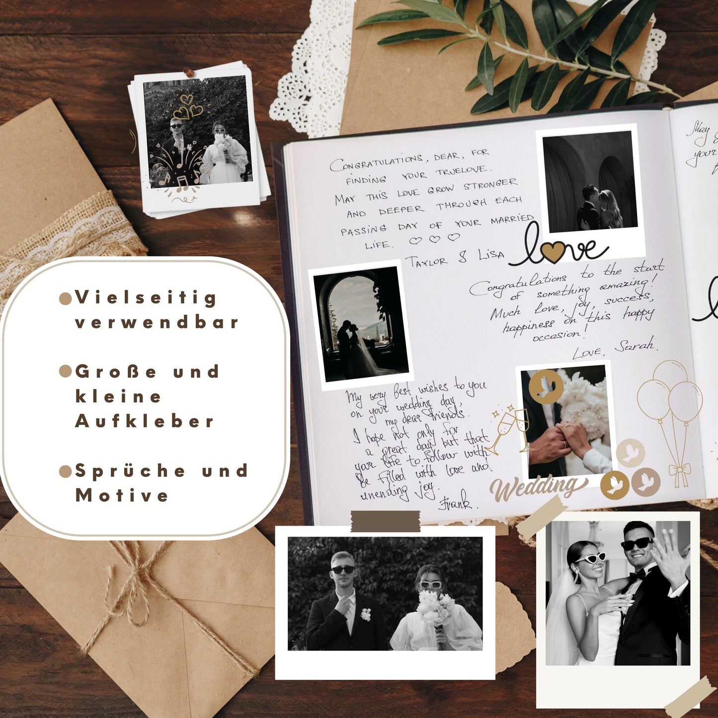 colortouch Gästebuch Hochzeit 100 Blanko Seiten mit Sticker Hochzeit, Hochwertiges Hochzeitsgästebuch, Aufkleber für Fotoalbum, Premium Papier Hochzeitsbuch, 10 Blatt Hochzeitsaufkleber