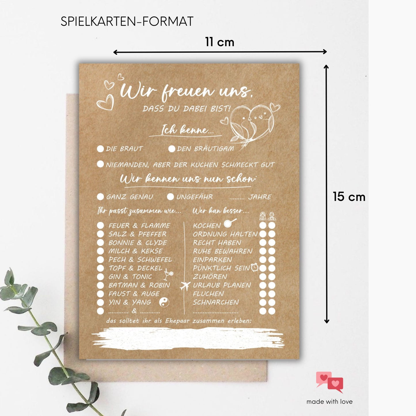 colortouch wedding game with 52 postcards with questions to fill out, vintage kraft look wedding decoration, one card every week for a year, wedding gift alternative to the wedding guest book