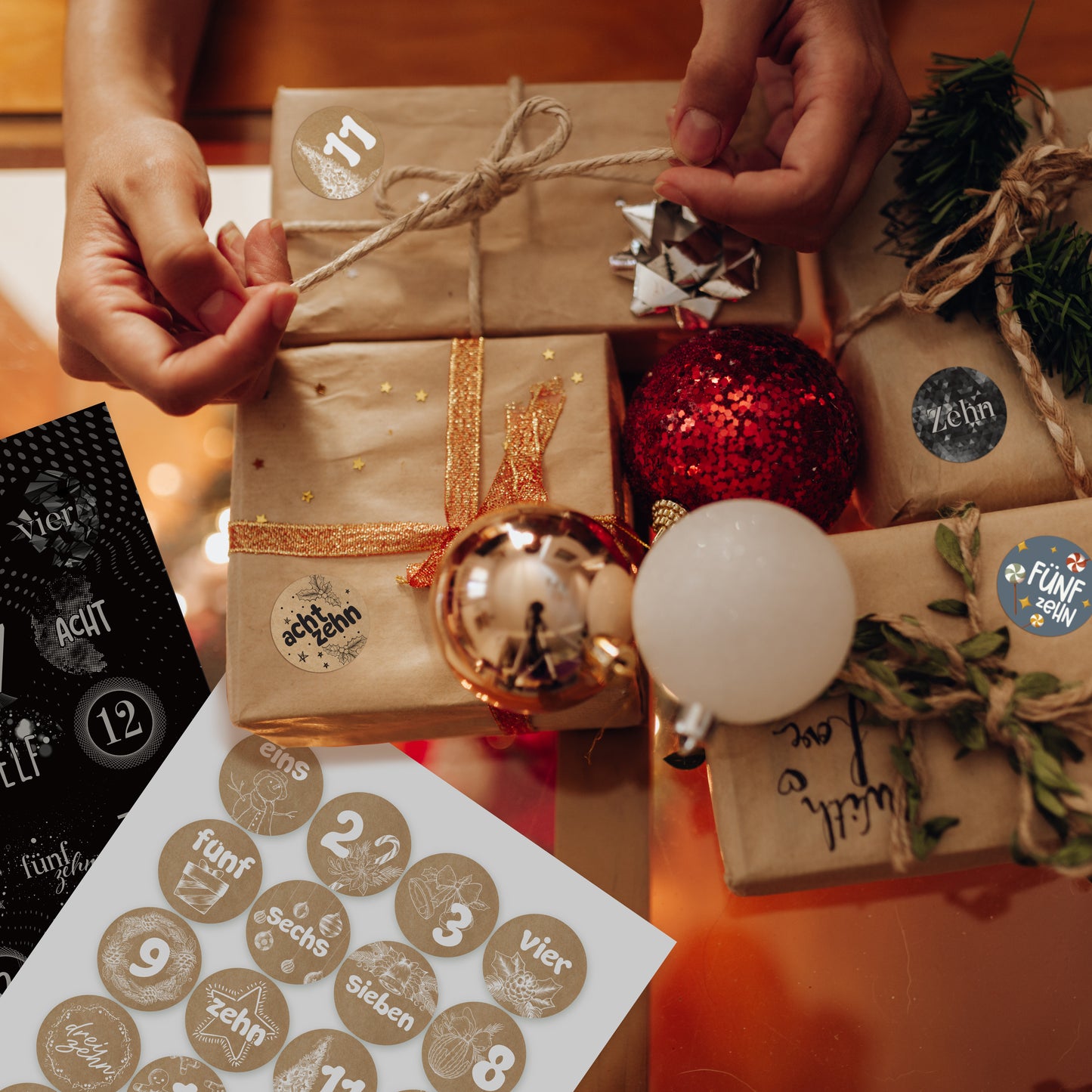 colortouch Adventskalender Aufkleber (Zahlen 1-24) Adventskalenderzahlen Etiketten Selbstklebend, Sticker für Kalender zum selber basteln für Weihnachten, Rund Zahlenaufkleber Nummern für Papiertüten