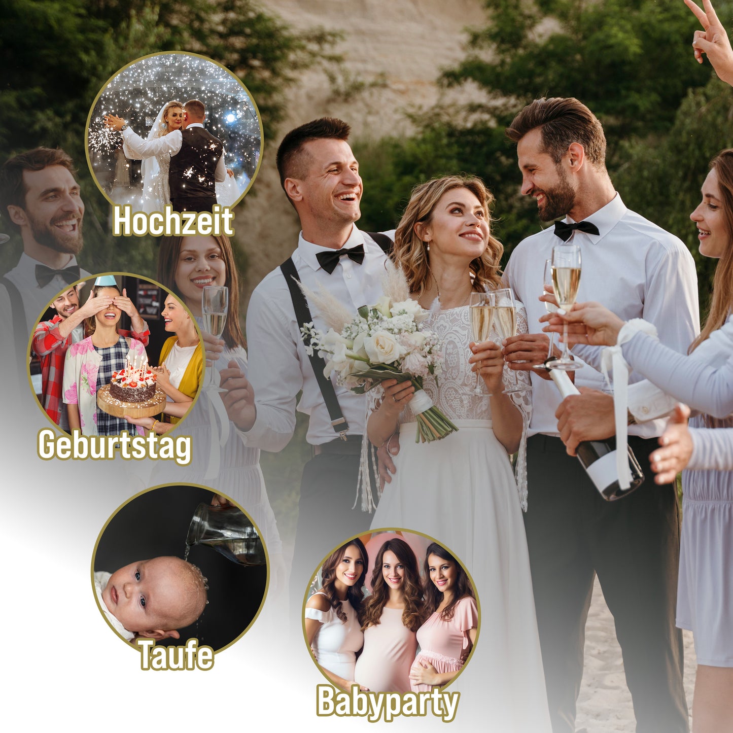 Gästebuch Hochzeit 100 Blanko Seiten, 70 Foto Aufgaben, 50 Hochzeitsquiz, 52 Postkarten, 325 Motiv Hochzeitsaufkleber, 50 Tischkarten