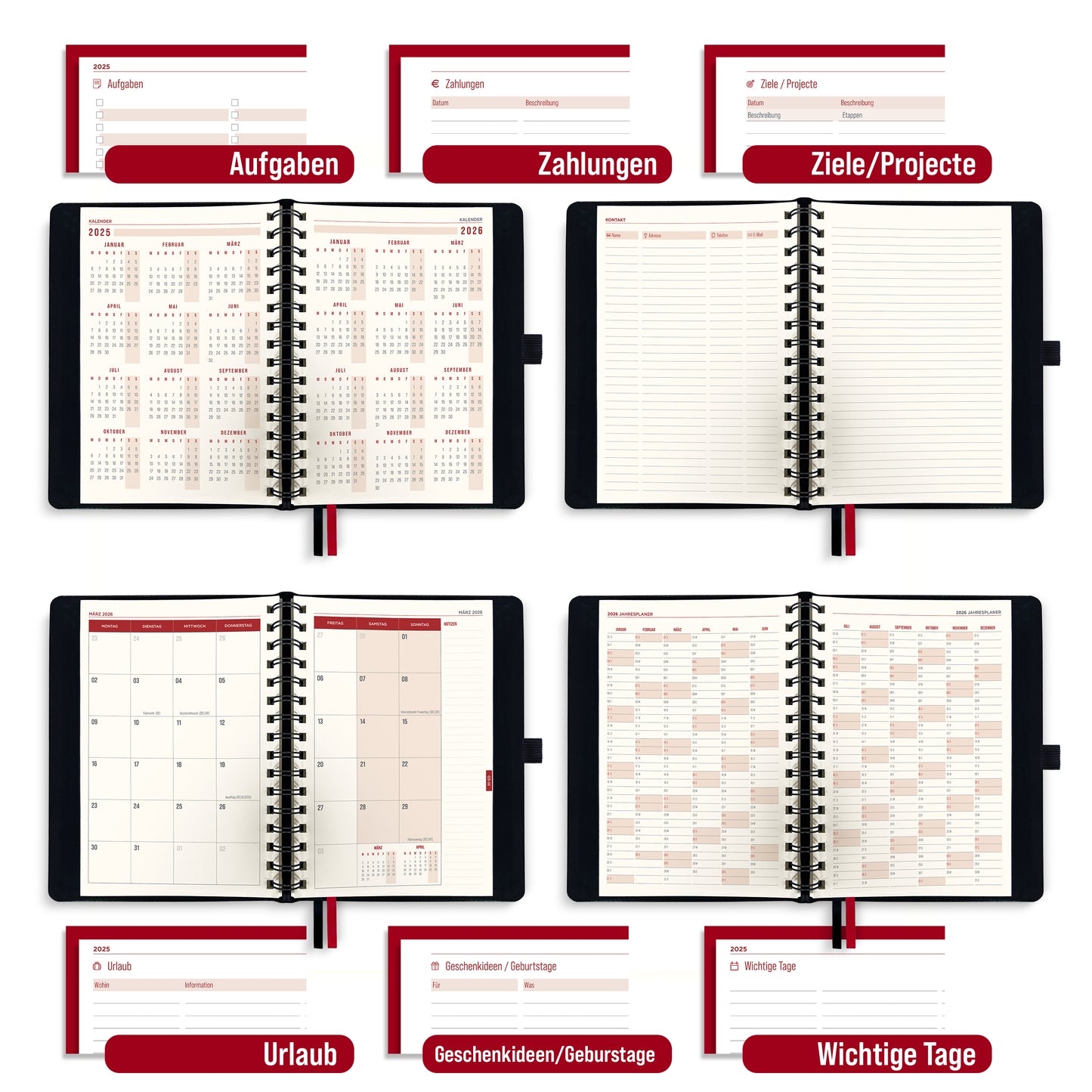 colortouch Taschenkalender 2025 2026 mit 1000 St Sticker Set für Planer, Aufkleber Journal für A5 Monatsplaner, 30 Minuten-Intervalle Wochenplaner mit Softcover, 14 Monate Kalender (Juli 25-Aug 26)