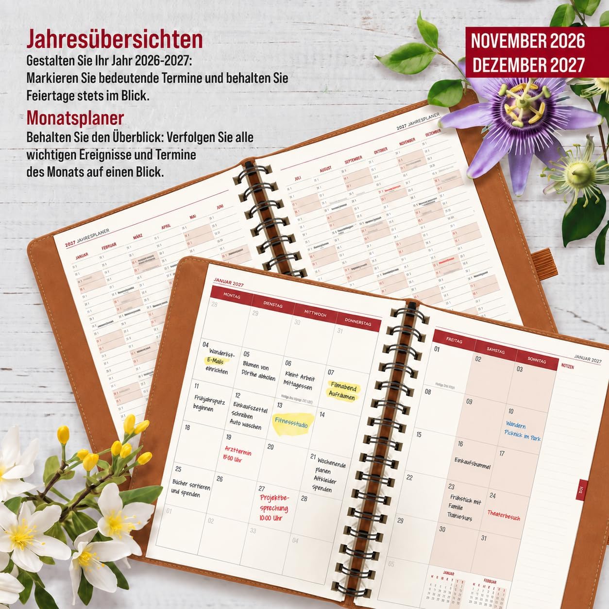 colortouch Terminplaner 2027, Kalender A5, Wochenplaner mit Softcover, Terminkalender Ringbuch, 30 Minuten-Intervalle Planer mit 2 Blatt Aukfleber auf Deutsch, Buchkalender 14 Monate (Nov 26-Dez 27)