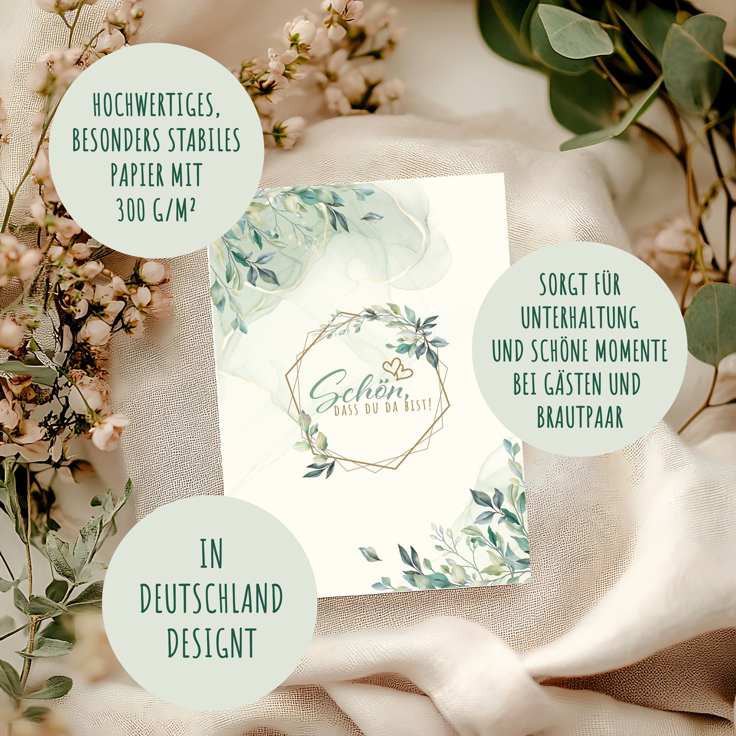 colortouch 50 Gästekarten Hochzeit zum ausfüllen, Wunderschöne Gästebuchkarten als Alternative zum Gästebuch für die Hochzeitkarten, Hochzeitsgeschenk/Hochzeitsspiel, individuelle Gästebuch-Karten
