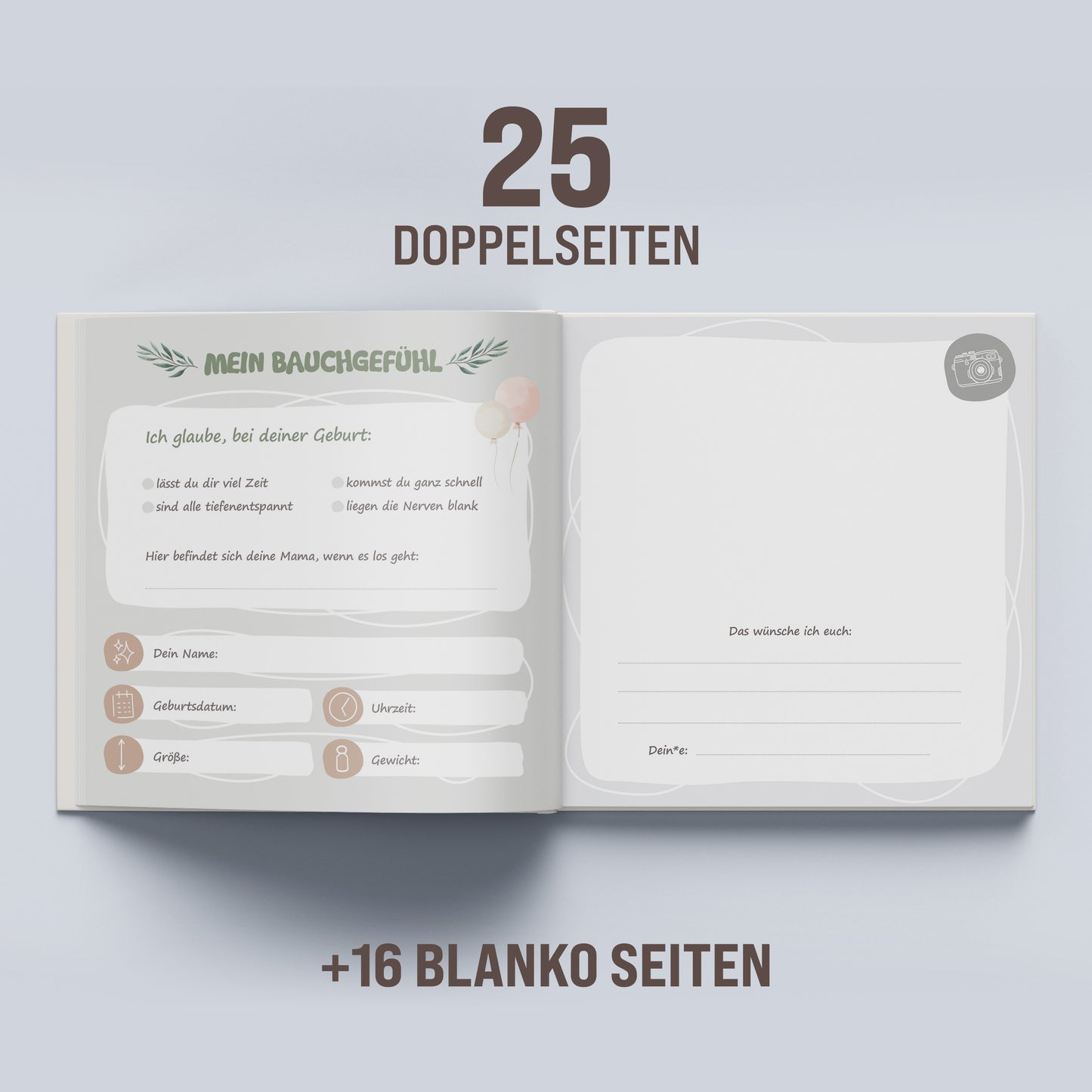 colortouch Gästebuch Babyparty, 78 Seiten Baby Fotoalbum zum Selbstgestalten, Baby Shower & Gender Reveal Deko, Baby Geschenk mit Kreative Fragen zur Geburt für Mädchen und Junge