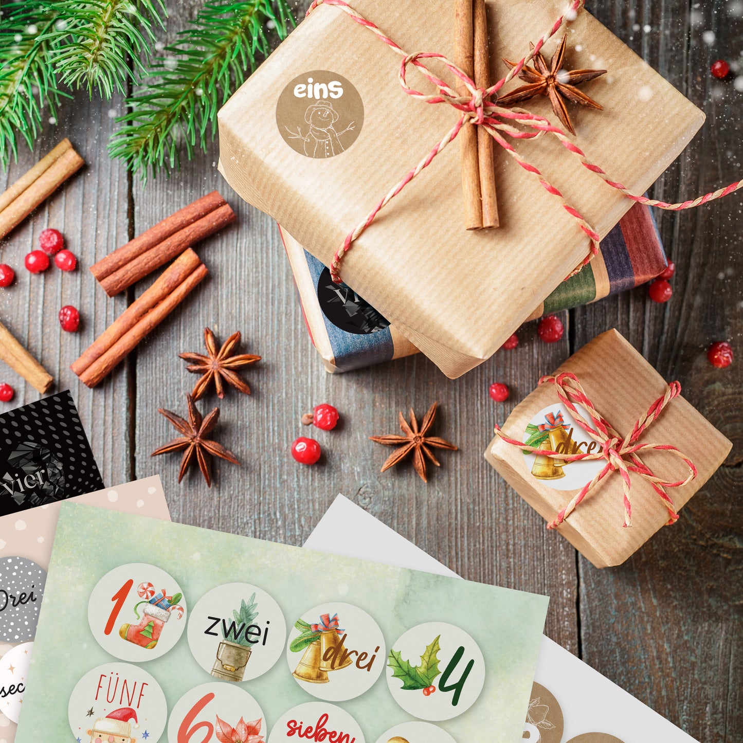 colortouch Adventskalender Aufkleber (Zahlen 1-24) Adventskalenderzahlen Etiketten Selbstklebend, Sticker für Kalender zum selber basteln für Weihnachten, Rund Zahlenaufkleber Nummern für Papiertüten