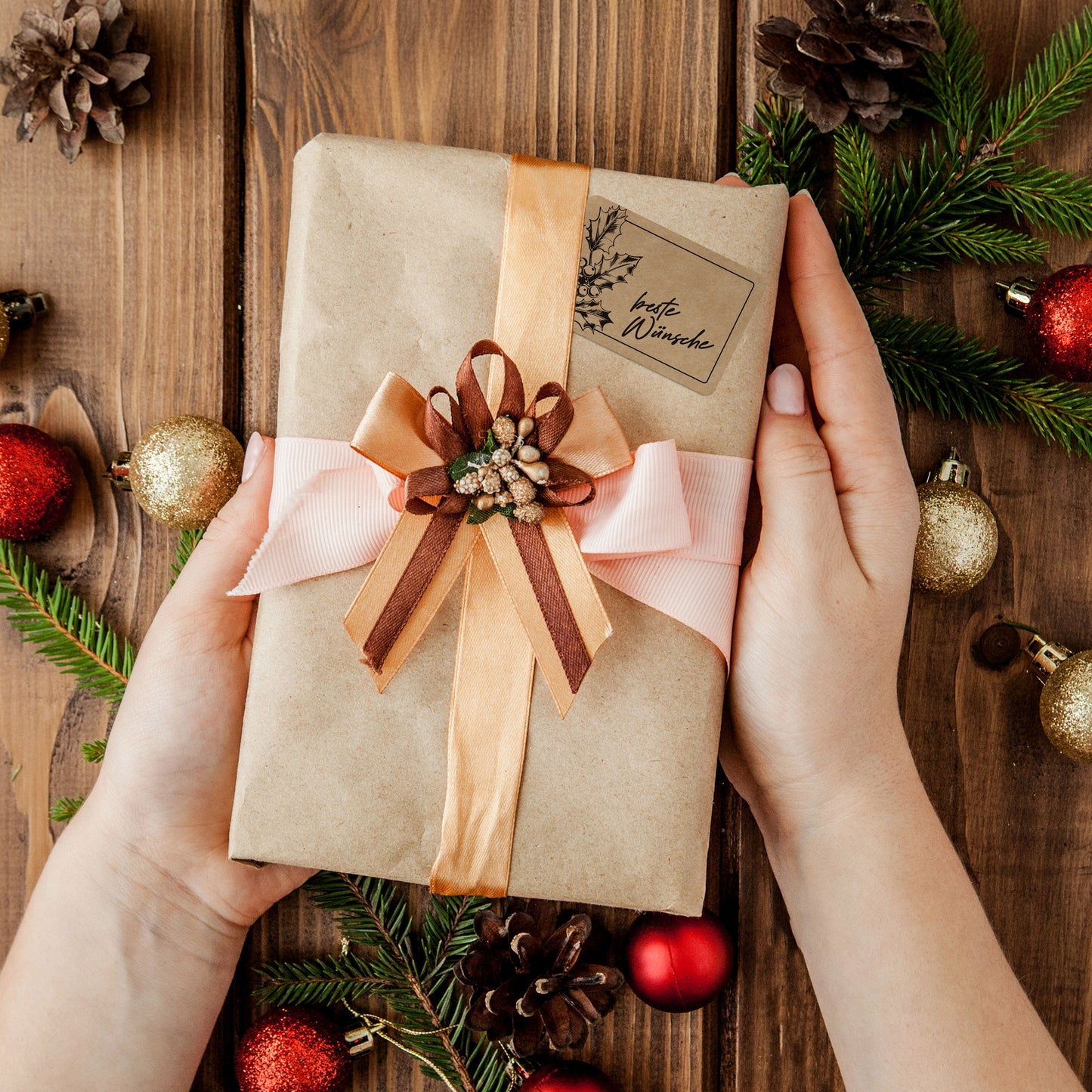 colortouch Aufkleber zum Beschriften Weihnachten - 250 St Beschriftbar Kraftpapier Optik Geschenkaufkleber - 37*55 mm Rechteckig Rolle Vintage Weihnachtsdeko für Verpackung, Geschenke, Tannenbaum