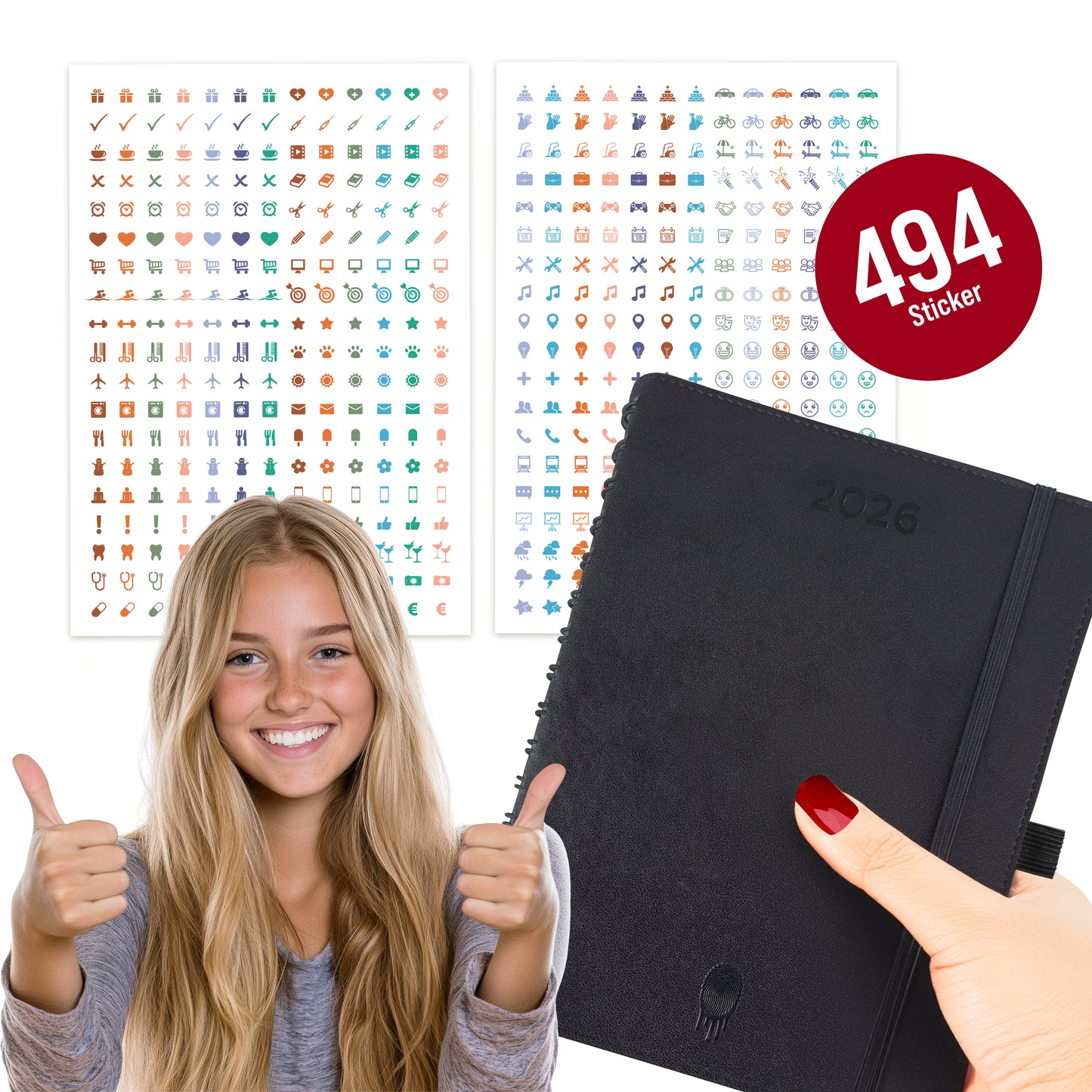 Terminkalender mit Mega Planner Pack (4000+ St. Aufkleber)