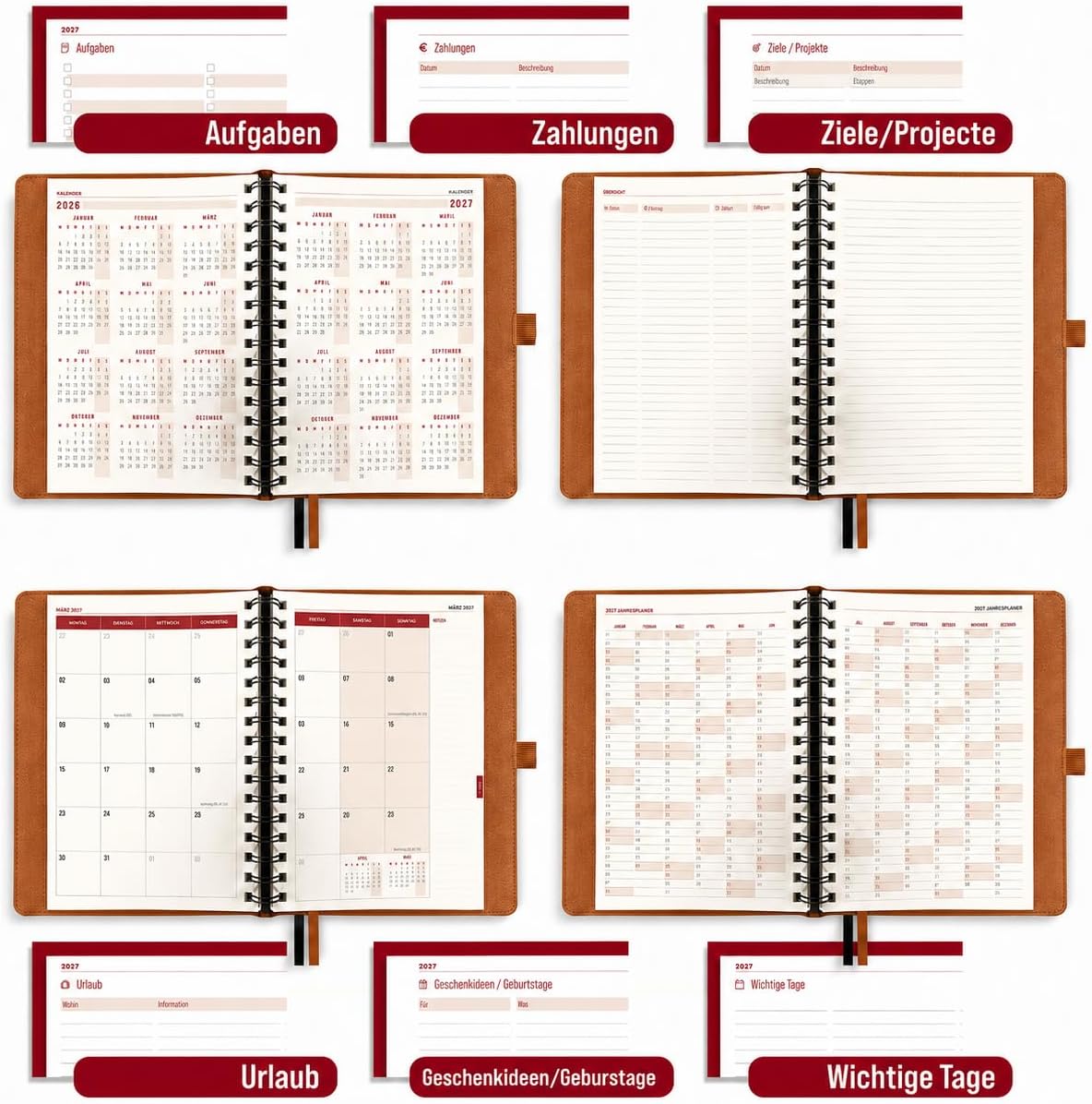 colortouch Terminplaner 2027, Kalender A5, Wochenplaner mit Softcover, Terminkalender Ringbuch, 30 Minuten-Intervalle Planer mit 2 Blatt Aukfleber auf Deutsch, Buchkalender 14 Monate (Nov 26-Dez 27)