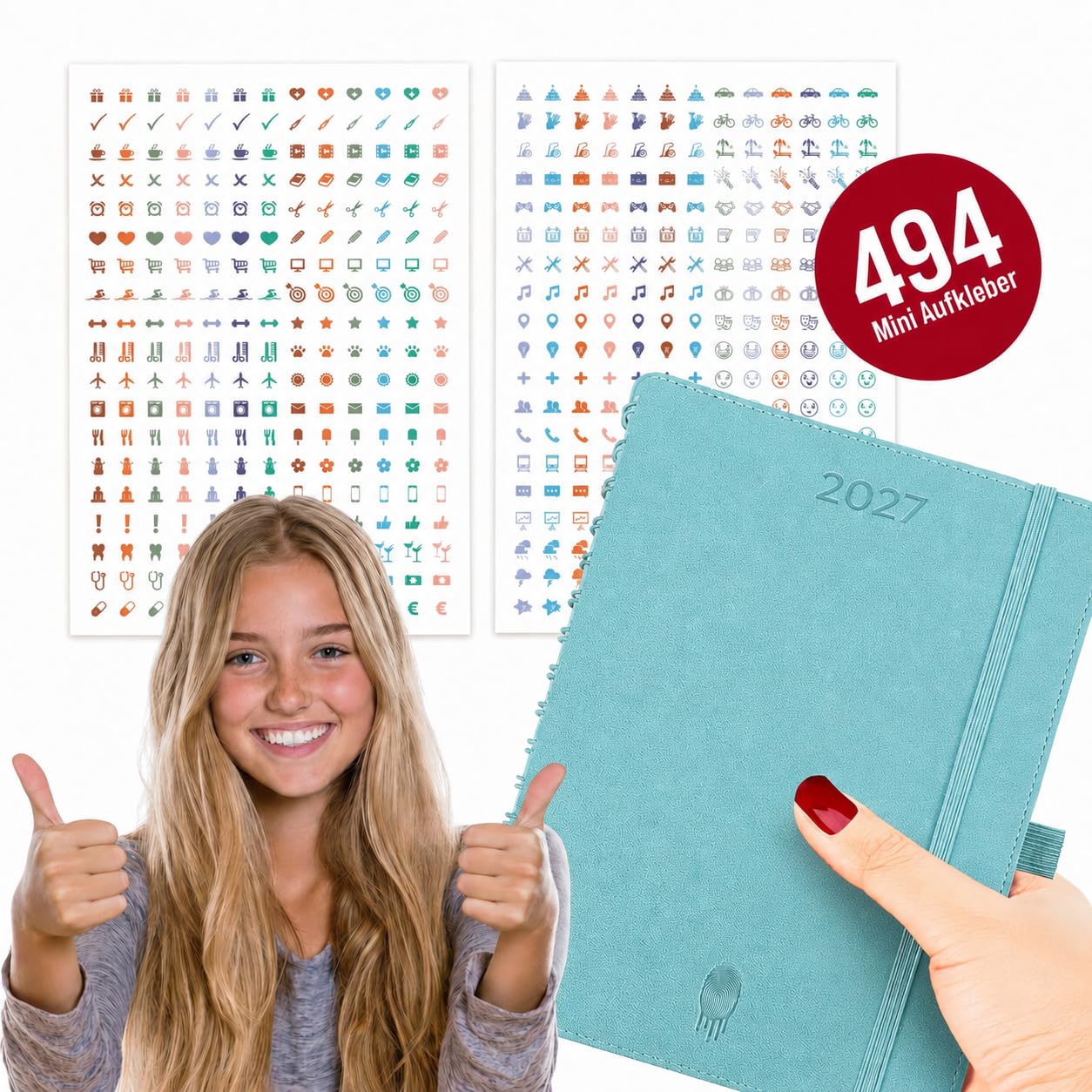 colortouch Terminplaner 2027, Kalender A5, Wochenplaner mit Softcover, Terminkalender Ringbuch, 30 Minuten-Intervalle Planer mit 2 Blatt Aukfleber auf Deutsch, Buchkalender 14 Monate (Nov 26-Dez 27)