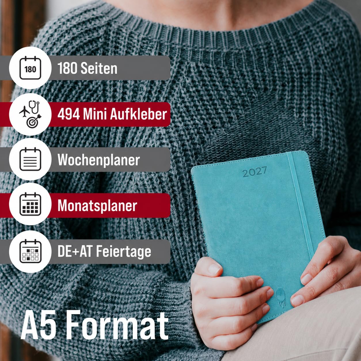 colortouch Terminplaner 2027, Kalender A5, Wochenplaner mit Softcover, Terminkalender Ringbuch, 30 Minuten-Intervalle Planer mit 2 Blatt Aukfleber auf Deutsch, Buchkalender 14 Monate (Nov 26-Dez 27)