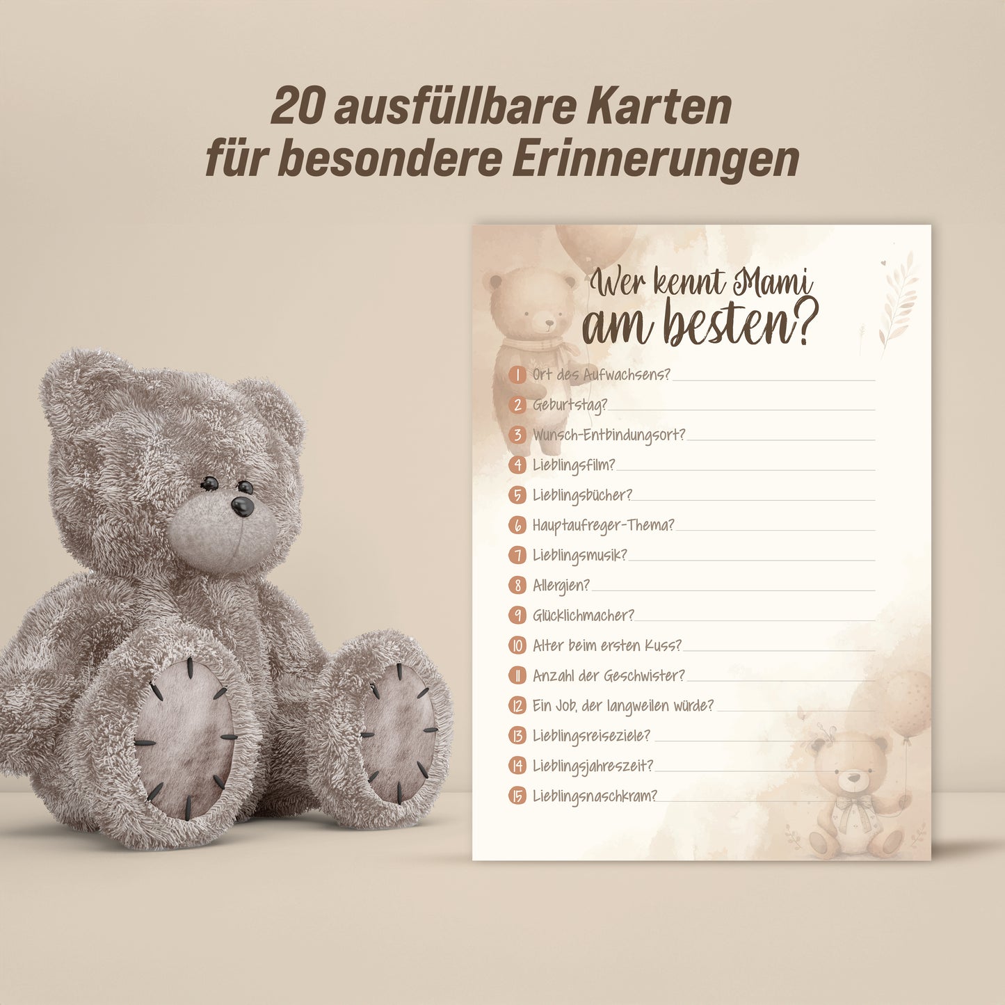 colortouch Babyshower Spiele 50 Karten, 6 witzige Ratespiel Set für Babyparty zum Ausfüllen (10 Stück), Partyspiele Babyshower für Mädchen und Junge, Babyparty Schwangerschaft Geschenk, DIN A5 Boho