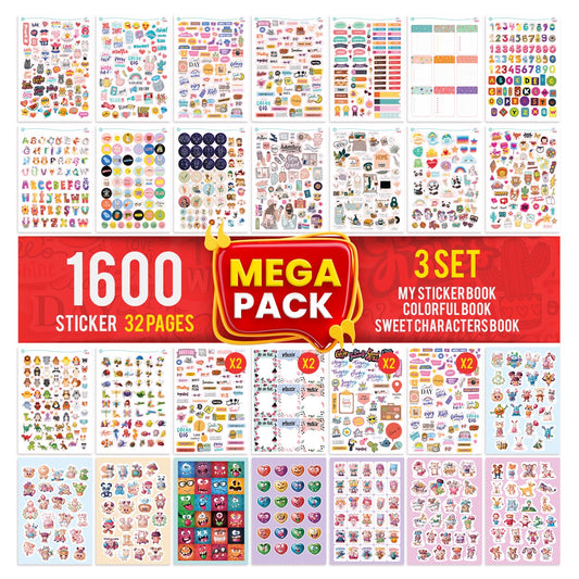 colortouch Mega Pack Sticker Set, 1600 Stück Aufkleber, Sticker Fotoalbum, Scrapbook Zubehör, Bullet Journal Sticker für Kinder, Mädchen, Erwachsene, Stickeralbum, vintage, travel