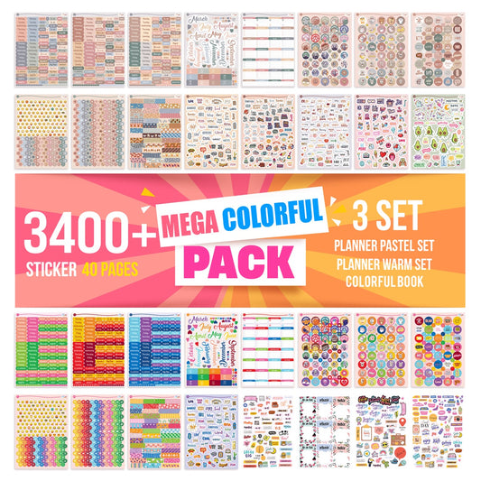 colortouch Planer Stickers Set - 3400+ Stück, 40 Blatt Aufkleber Set für Monatsplaner - Organizer Stickers für Kalender, Planner, Agenda, Journal, Notizbuch - Stickeralbum, Saisonal, Erwachsene
