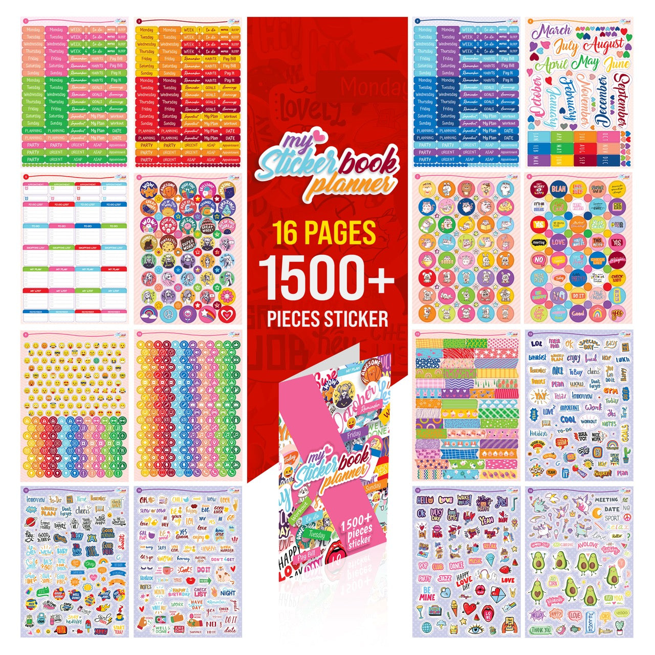 colortouch Planner Stickers - 1500+ pieces sticker set for monthly planner - scrapbook stickers accessories for calendar, planner, organizer, agenda, journal, notebook - sticker album, decorating, seasonal