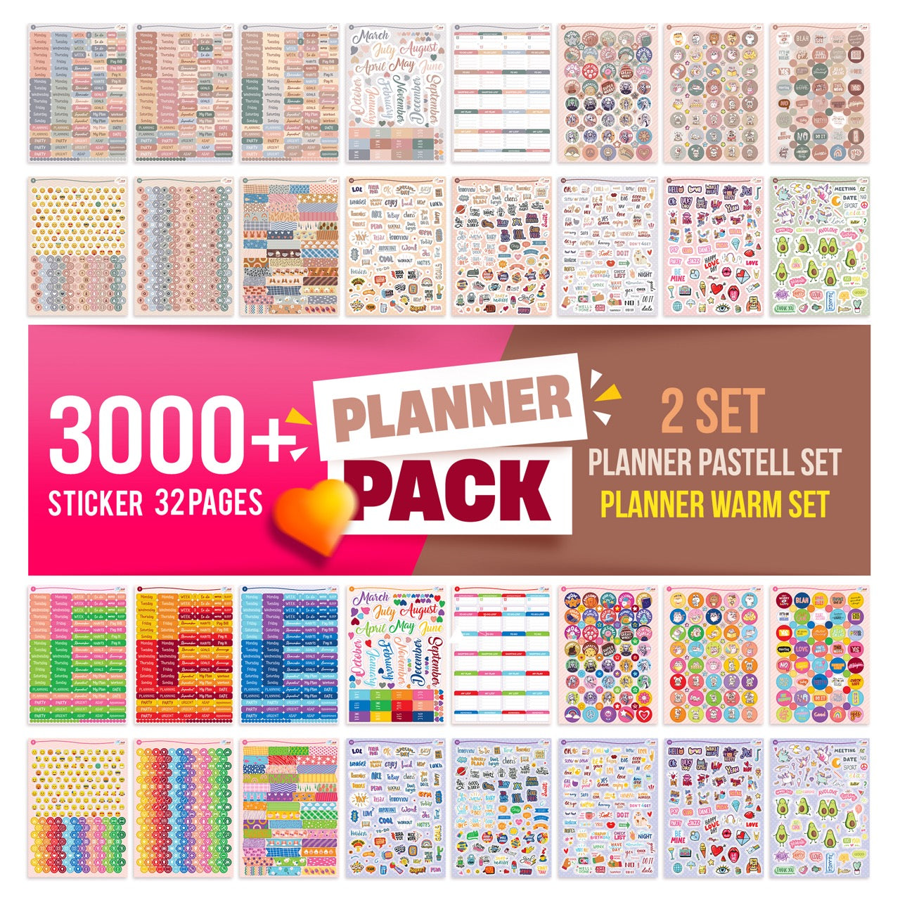 colortouch Planner Stickers - 3000+ pieces sticker set for monthly planner - scrapbook stickers accessories for calendar, planner, organizer, agenda, journal, notebook - sticker album, decorating, seasonal