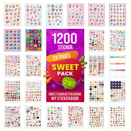 colortouch Sweet Pack Sticker Set, 1200 Stück Aufkleber, Sticker Fotoalbum, für jugendliche und erwachsene, viele verschiedene Designs Aufkleber Stickerbuch für Laptop, Tablet, Handy