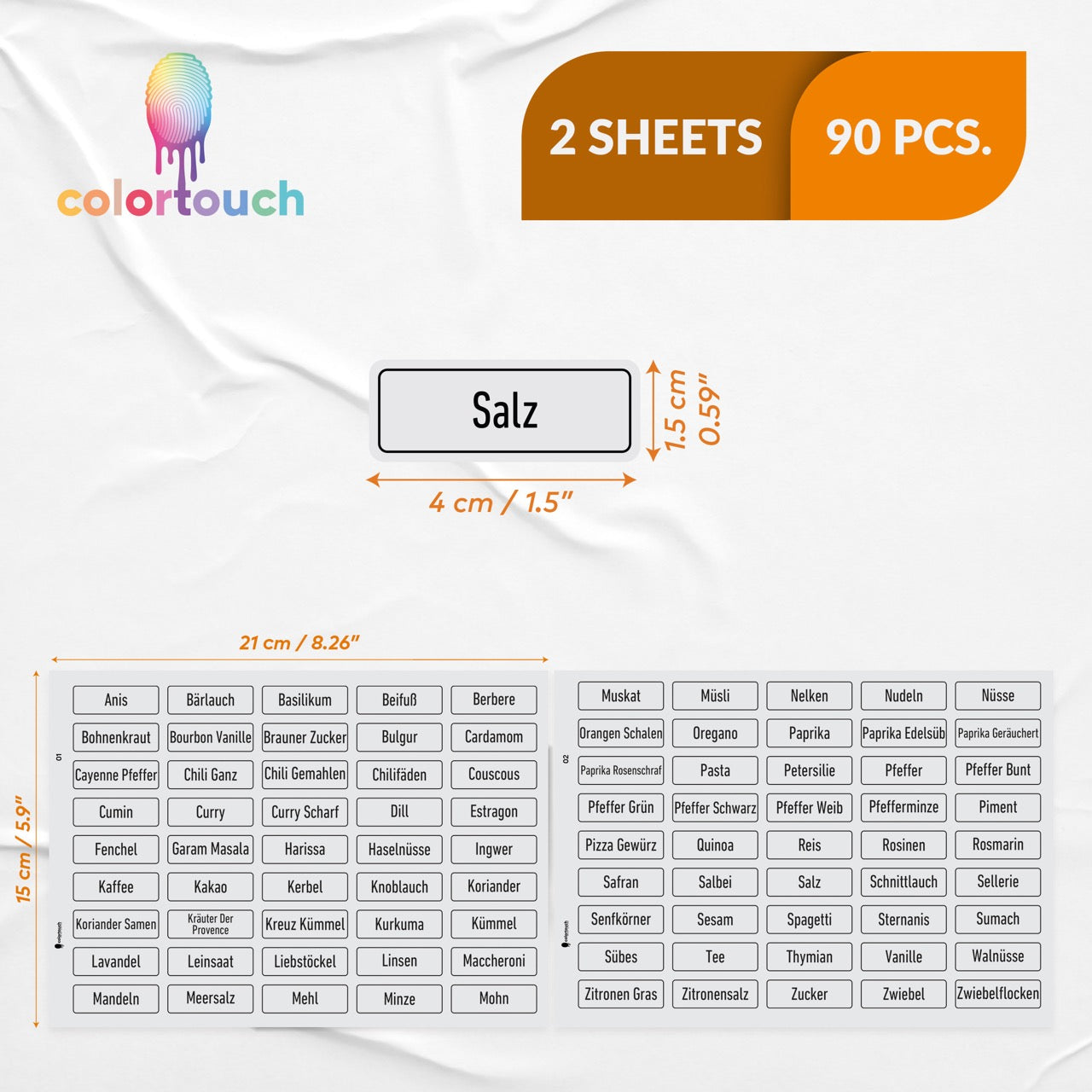 colortouch 140 pieces spice labels (German), black, waterproof