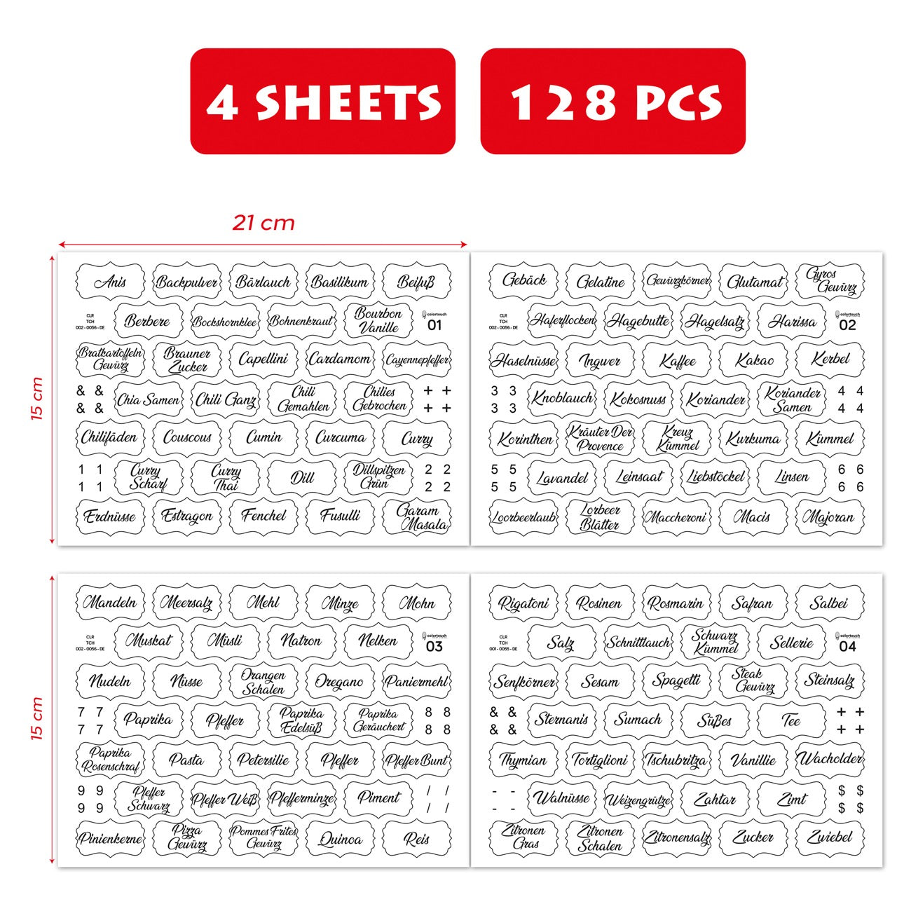 colortouch 128 pieces spice labels (German), white, waterproof