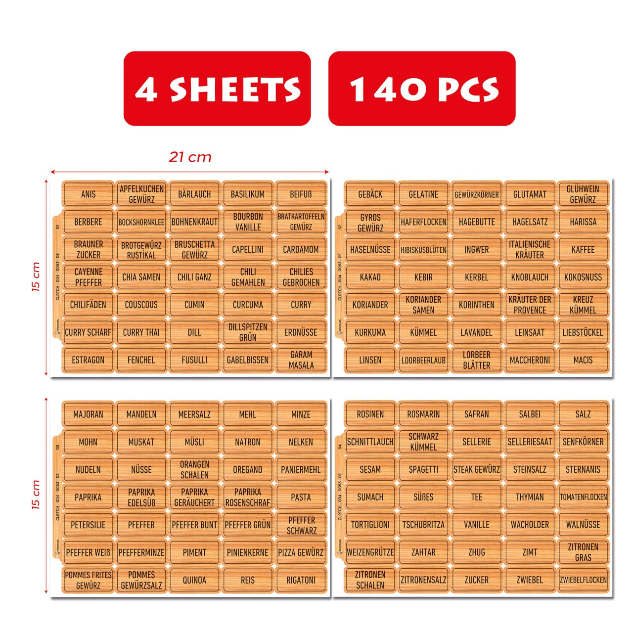 colortouch 140 pieces spice labels (German), bamboo, waterproof