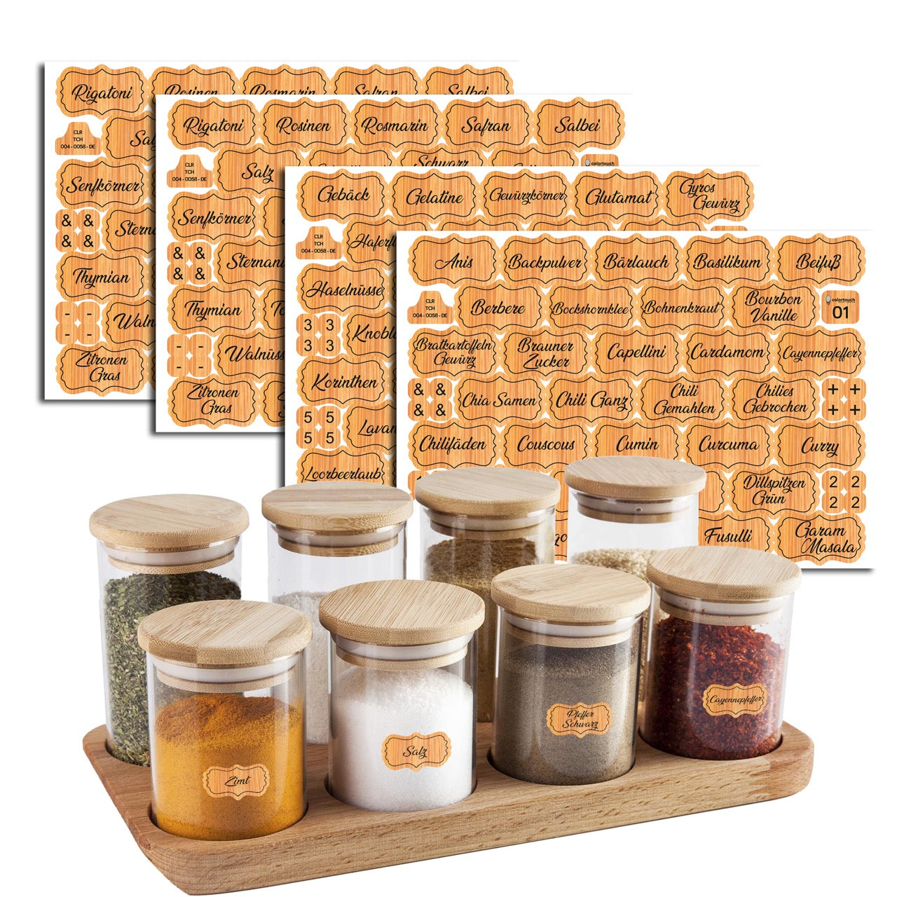 colortouch 128 pieces spice labels (German), bamboo, waterproof