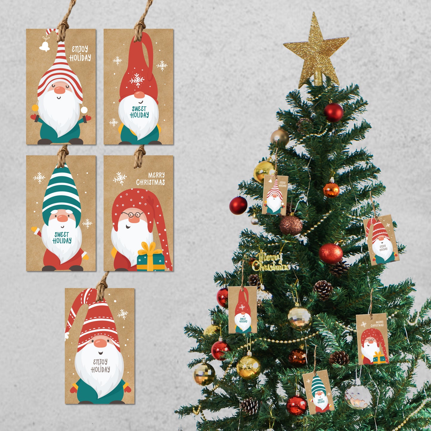 colortouch Christmas Pack of 30 kraft paper labels (5x8.5 cm), dwarf designs