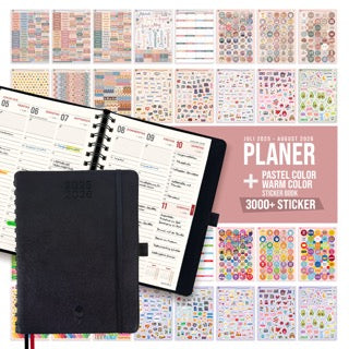 colortouch Buchkalender 2025 2026 mit 3000+ St Planer Aufkleber Set, Scrapbook Stickers Zubehör für A5 und 30 Minuten-Intervalle Kalender Ringbuch, Planner, Organizer, Softcover Agenda (14 Monate)