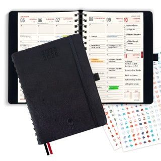 colortouch Terminplaner 2025 2026, Kalender A5, Wochenplaner mit Softcover, Terminkalender Ringbuch auf Deutsch, 30 Minuten-Intervalle Planer, 2 Aukfleber Set, Buchkalender 14 Monate (Juli 25-Aug 26)
