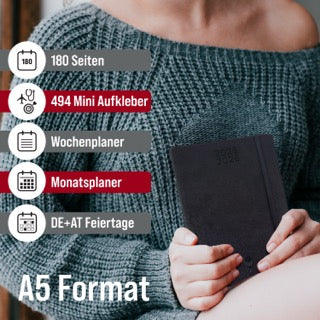 colortouch Terminplaner 2025 2026, Kalender A5, Wochenplaner mit Softcover, Terminkalender Ringbuch auf Deutsch, 30 Minuten-Intervalle Planer, 2 Aukfleber Set, Buchkalender 14 Monate (Juli 25-Aug 26)