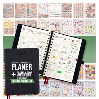 colortouch Buchkalender 2025 2026 mit 3000+ St Planer Aufkleber Set, Scrapbook Stickers Zubehör für A5 und 30 Minuten-Intervalle Kalender Ringbuch, Planner, Organizer, Softcover Agenda (14 Monate)