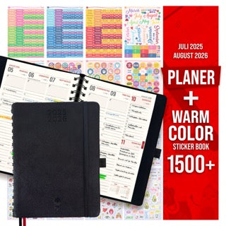 colortouch Terminkalender 2025 2026 mit 1500+ St Sticker für Terminplaner, Aufkleber Set für A5 Monatsplaner, Planer Ringbuch mit Stickeralbum, 14 Monate Wochenplaner auf Deutsch (Juli 25-Aug 26)