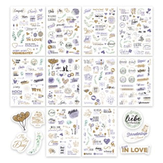 colortouch Sticker Hochzeit Gästebuch (325 Motive), Aufkleber Hochzeit für Fotoalbum, 10 Blatt Hochzeitsaufkleber für Scrapbook, Vintage Hochzeitsdeko, Bullet Journal Wedding Deko mit Herz