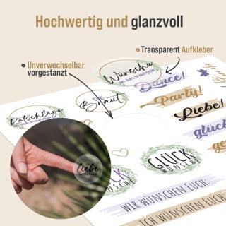 colortouch Sticker Hochzeit Gästebuch (325 Motive), Aufkleber Hochzeit für Fotoalbum, 10 Blatt Hochzeitsaufkleber für Scrapbook, Vintage Hochzeitsdeko, Bullet Journal Wedding Deko mit Herz