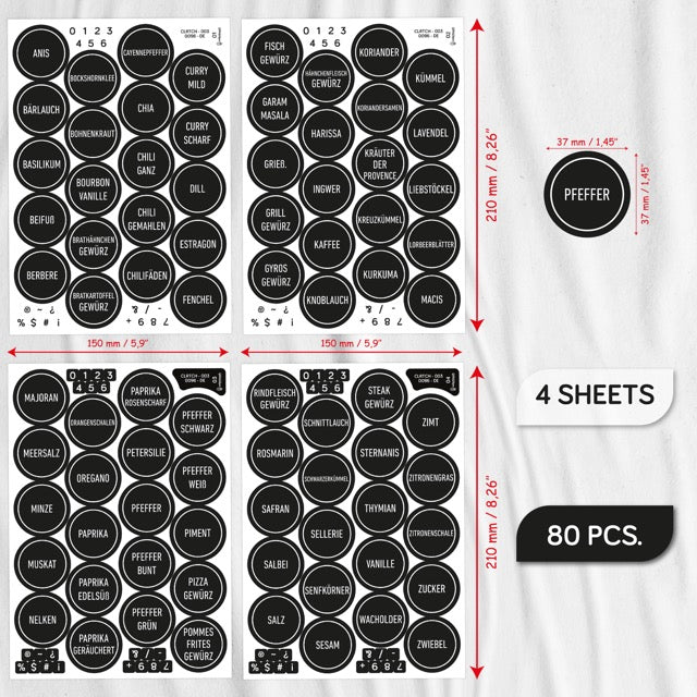 224 St. Etiketten-144 St. Tafeletiketten mit 80 St. Gewürzetiketten